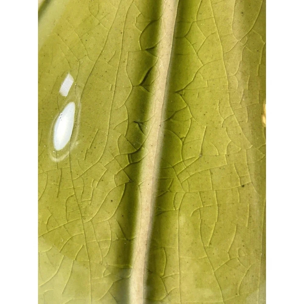 Vibrant MCM Green‎ Ribbed Variegated Vase with crazing 10.25 in